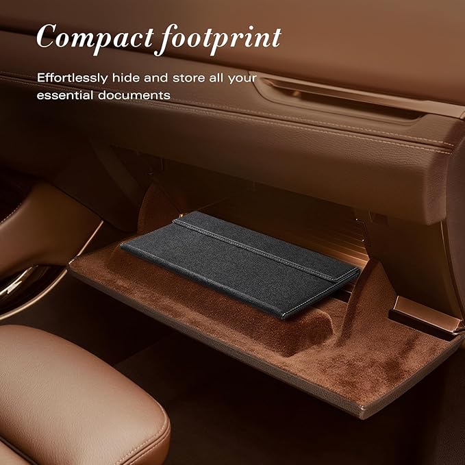 CoBak Leather Car Registration and Insurance Holder with Magnetic Compartment - Vehicle Glove Box Organizer for Driver License, Cards, Emergency Cash - Auto Truck Accessories Case, Cloth Black