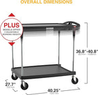 Metro myCart Plus Utility Cart - Choose-Your-Height Adjustable Heavy Duty Rolling Cart for Home, Commercial and Industrial Use - 2-Shelf, 400 lbs Capacity - 27.7" W x 40.25" L x 36.8-40.8" H - Black