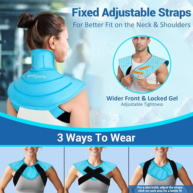 Comfytemp Ice Pack for Neck Shoulders Pain Relief, HSA Eligible FSA Wearable, Reusable Gel Shoulder Ice Pack Wrap, Cold Compression Physical Therapy Recovery for Upper Back, Cervical Injuries (S)