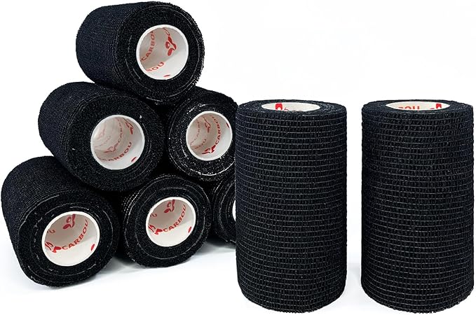 [8 Pack 4" x 5 Yards] Black- Self Adhesive Cohesive Bandage Wrap, Self Adherant Non-Woven Wrap Rolls, Atheletic Tape for Wrist, Ankle, Hand, Leg, Premium-Grade Medical Stretch Wrap