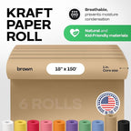 IDL Packaging 18" x 1800" (150 Feet) - Brown Kraft Paper Roll (Pack of 6) - 50lb Thickness - Heavy-Duty Paper for Packing, Moving, Shipping, Crafts - 100% Recyclable Natural Kraft Wrapping Paper