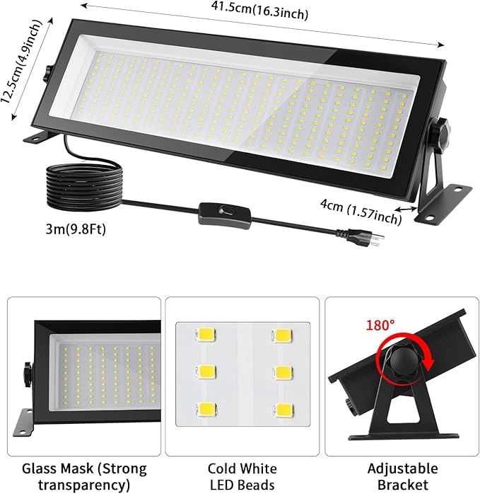 FastDeng LED Shop Light, 150W 18000lm 5000K Daylight LED Garage Light, IP66 Waterproof Outdoor Flood Light with US Plug 10FT Cord and Switch for Workshop Yard Factory Area High Bay Lighting