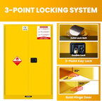 72 Gallon Yellow Flammable Storage Cabinet, Fireproof Steel Chemical Storage Locker with Adjustable Shelves, for Flammable Liquids, Industrial Use, Free Returns!