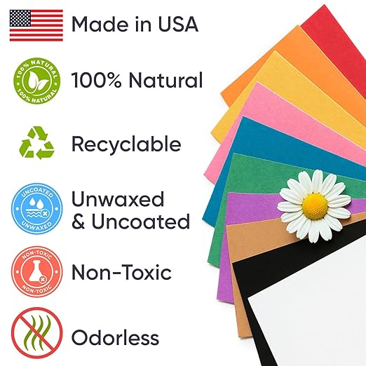 9" x 1200" USA-Made Multi-Color Kraft Paper Rolls, 45 lbs/66 GSM, 10 Rolls Set - Colored Kraft Paper for Packing, Crafts, DIY Projects, Gift Wrapping - Non-Toxic, Safe for Kids