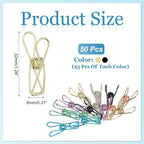 PATIKIL 50Pcs Paper Office Binder Clips, 1.26" Small Metal Wire Hollow Out Paper Clamps Long Tail Binder Clips for Photo Clothes Hanging Office Home Kitchen Food Package, Black/Gold