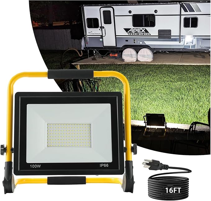 Waterproof Portable Flood Light 100W 10000 LM LED Work Light with 16.4FT Cord, Job Site Lighting for Workshop Garage Construction Site, Aluminum Outdoor/Indoor Work Lamp