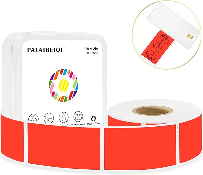 1x2 Inch Thermal Labels,500PCS Rectangle Stickers,Waterproof Removable Blank Stickers for Address,Jars,Freezer Containers & Pantry Organization,Fluorescent Red