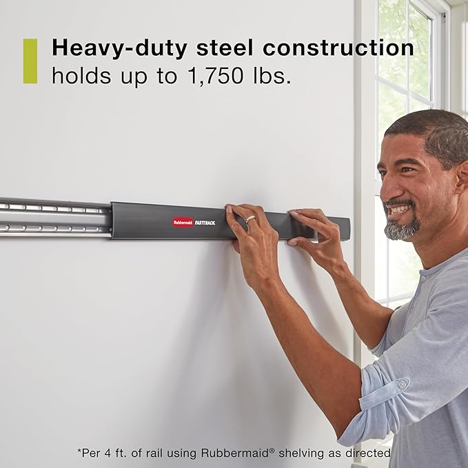 Rubbermaid 20-Piece FastTrack Garage Wall-Mounted Storage Kit 5 Rails and 15 Hooks for Home/House/Tool/Sports/Utility Purposes