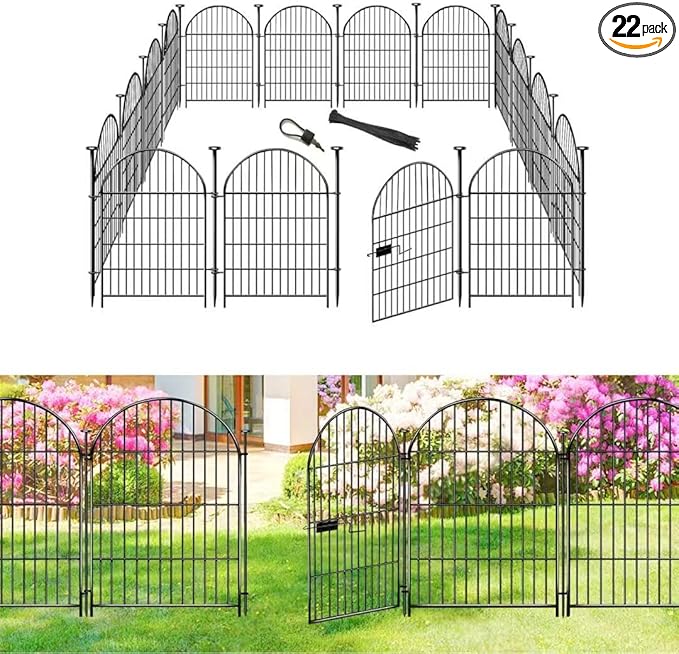 ADAVIN Garden Fencing 36 inch High, 22 Panels Dog Fence Outdoor for Yard, Rustproof Metal Wire Tall Garden Fences with Gate for Patio, Temporary Ground Stakes, Arched Animal Barrier Fence, Total 48 Ft