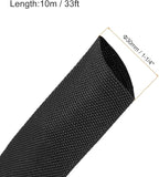 MECCANIXITY Braided Cable Sleeves Heat Shrinkable Fabric Sleeving, 1 1/4" 33ft Black 2:1 Ratio Heat Shrinkable Cord Protector for Harness Cable, Network Cable Protection, Cable Management