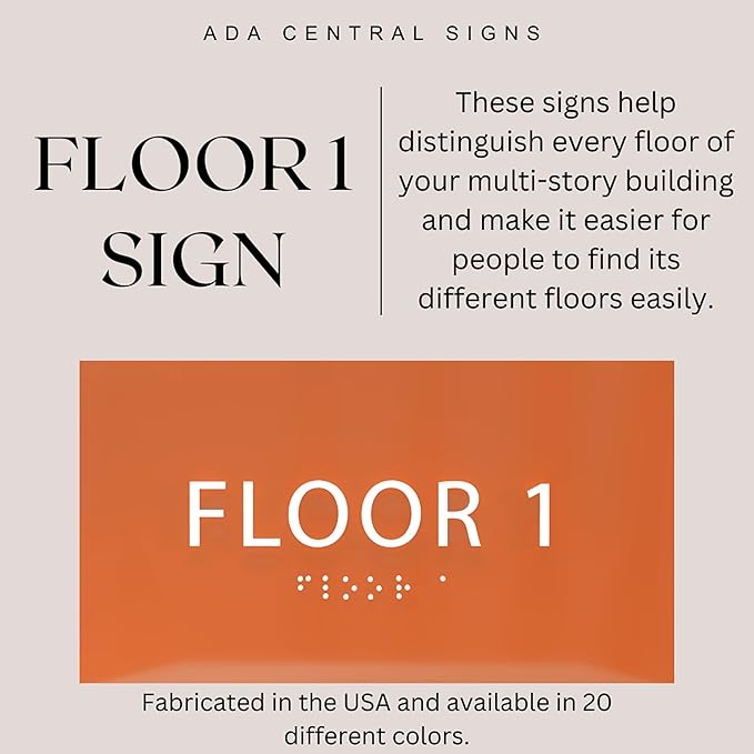 6" X4" Floor 1 Sign - ADA Compliant Tactile Graphics Grade 2 Braille Text | Wall Mount Plastic Directional Assistance, Floor Number Sign for Office, Schools, Hospitals, Apartments