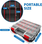 Double Side Tool Box Organizer, Hardware Storage Box, Portable Small Parts Organizer with Removable Plastic Dividers for Screws, Nuts, Nails, Bolts (Red)