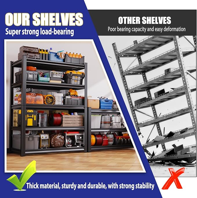Garage Shelving-3500 lbs 5 Tier Storage Shelves,Adjustable Heavy Duty Metal Shelving Unit and Storage Large Wire Rack,Utility Steel Shelf for Warehouse Industrial Pantry Basement -72"x59"x20",Black
