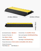 VEVOR Rubber Cable Protector Ramp, 2 Channel Heavy Duty Rubber Cord Hose Wire Cover, 4'' W x 3'' H Large Channel Size, Driveway Traffic Speed Bump with Flip-Open Top Cover, for Indoor Outdoor Use