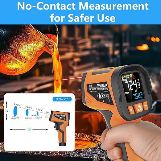 -40℉ to 1922℉ TEMIRUP Infrared Thermometer Temperature Gun with Thermocouple Probe, 30:1 Pyrometer High Temp Thermometer for Cooking Oven, Engine, Kiln, Forging, Industrial, Adjustable Emissivity