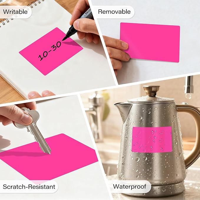 500 Pcs Large Moving Labels for Boxes 3 ×5 Inch Vinyl Self Adhesive Rectangle Stickers Color Coding Labels Waterproof Removable for Storage Bins Classroom Office Warehouse, Fluorescent Pink
