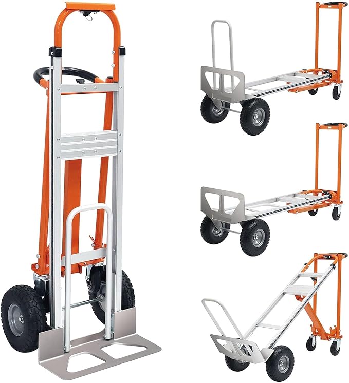 3 in 1 Convertible Hand Truck-1,000lb Heavy-Duty Folding Hand Truck Dolly Cart with Solid Wheel, 1000LBS Heavy Duty Steel Dolly for Logistics, Warehouse, Home, Office Moving, Delivery