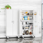 INTERGREAT Rolling Metal Cabinet with Wheels, 75" H Rolling Metal Cabinets with Pegboard, 18" D x 36" W Large Capacity Pulley Cabinet with Adjustable Shelves for Home Office, School, Garage(White)