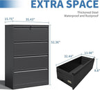 File Cabinets 4 Drawer,Metal Office Storage Filing Cabinet with Lock,Black Lateral Filing Cabinet for Home Office,Horizontal Locking File Cabinet for Legal/Letter/A4 Files,Assembly Required