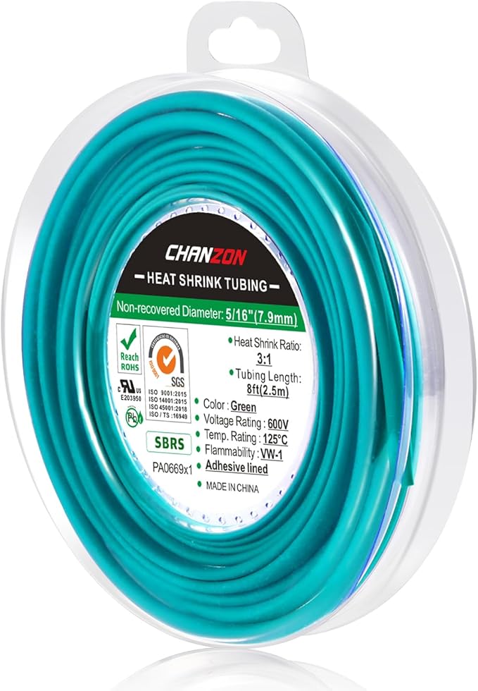 Chanzon 3:1 Ratio 5/16" (7.9mm) Heat Shrink Tubing - Marine Grade Waterproof Adhesive Lined - 8Ft Roll (2.5M Total Length) Green Polyolefin Sleeving Wrap Shrinking 3 to 1 Ratio 1pcs
