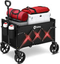 Sekey Wagon Cart with Wheels with 220LBS Capacity,Heavy Duty Wagon Carts Foldable with Drink Holders,Lightweight Utility Portable Cart for Grocery, Shopping, Garden, Camping. Black