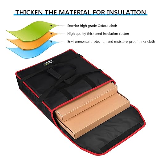 Pizza Bags for Delivery 18" X 18" X 5" - Moisture-Free, Professional Thermal Pizza Warmer, Heavy-Duty Food Carrier, Suitable for Restaurants,Picnic Uber Eats & Door Dash, Black