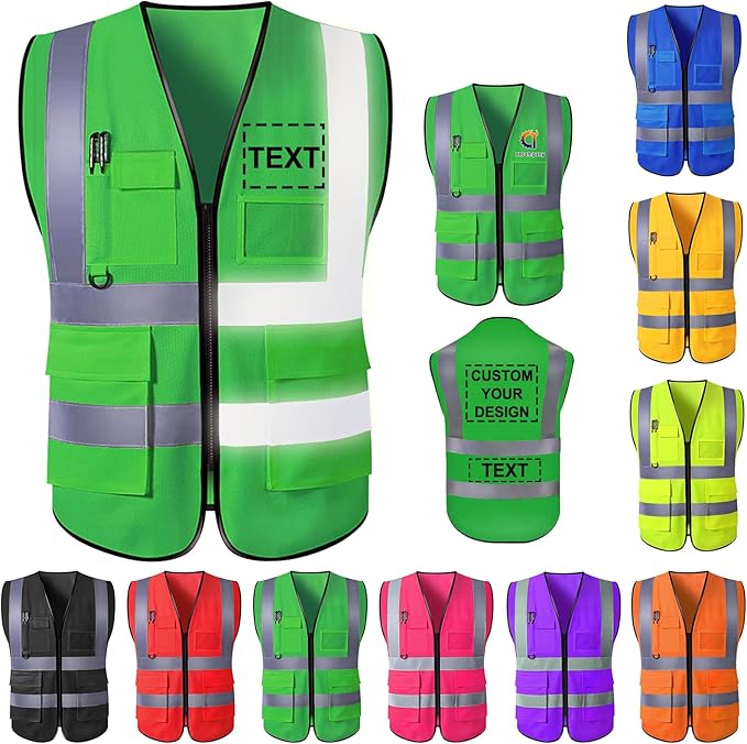 Custom Safety Vest for Men High Visibility Protective Workwear 5 Pockets Class 2 With Reflective Strip