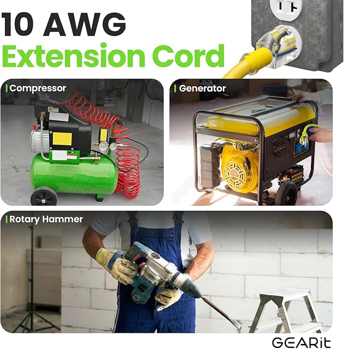 GEARit Outdoor 10 AWG Gauge 3 Prong Plug 100 Foot Extension Cord, Power Cord for Lawn, Garden, Appliances, 10/3, SJTW Heavy Duty for Indoor/Outdoor, All Purpose Weather Resistant, 100 Feet, Yellow
