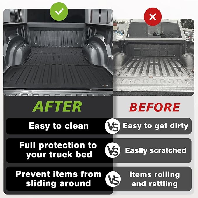 TripleAliners Truck Bed Mat Compatible with 2019-2024 2025 2026 Ram 1500 Accessories 6'4" Vehicle Perfectly Flush All Weather Protection TPE Heavy Duty Pickup Car Bed Cargo Mat