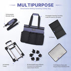 Large Rolling Cleaning Caddy Bag with Detachable Trolley, Waterproof Cleaning Caddy on Wheels for Housekeepers, Cleaning Cart Supplies Organizer for Home,Car,Office,Picnic (Denim Blue)(InPatent)