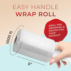 Shrink Wrap Roll for Moving | 80 Gauge 5" x 1000 FT Plastic Wraps for Packing | Clear Stretch Film for Pallets, Furniture, Boxes & Storage Protection - 6 Pack