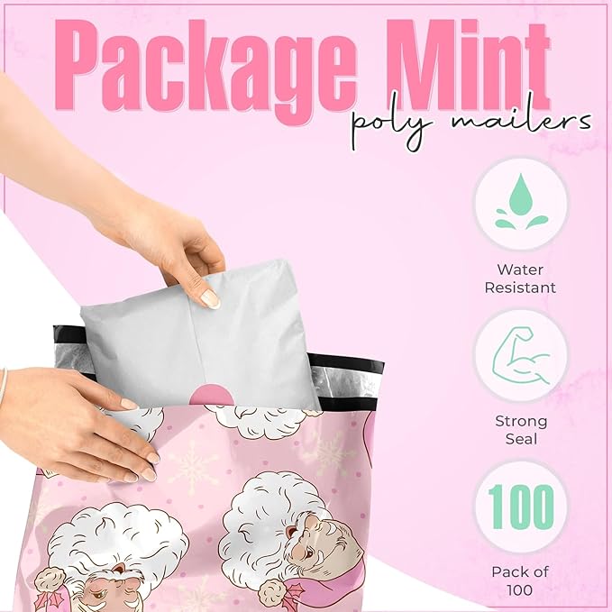 Christmas 10x13 Poly Mailers – Christmas Santas – Waterproof, Tear-Resistant Shipping Bags with Adhesive Seal – 100 Pack – Package Mint