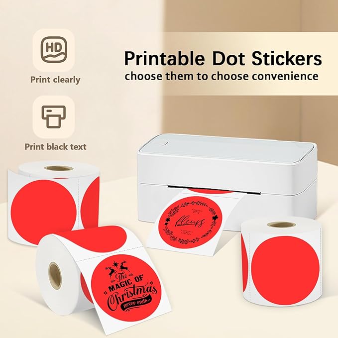 3 X 3 Inch Round Thermal Labels Circle Color Coding Labels Printable Waterproof 500PCS Round Stickers Adhesive Writable for Home, Garage, DIY Sticker, Barcodes,4 Rolls of Fluorescent Red