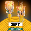Lighted End Heavy Duty Outdoor Extension Cord Waterproof -16AWG, 3 Prong, 15A, 1875W, Flexible Yellow Power Extension Cord for Outsides, 25ft