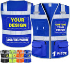 BeautyWill Custom Logo Safety Vest Class 2 High Visibility Reflective Vest for Men - Personalized Logo Team Vest