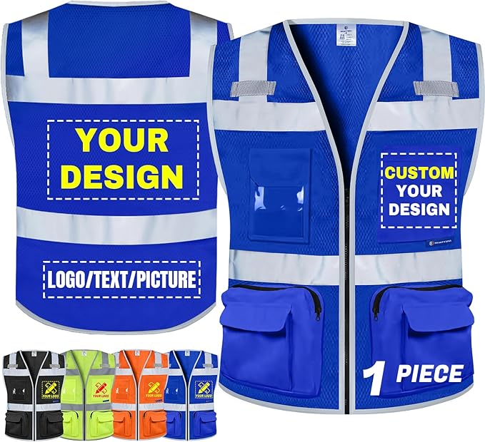 BeautyWill Custom Logo Safety Vest Class 2 High Visibility Reflective Vest for Men - Personalized Logo Team Vest
