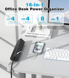 Desk Clamp Power Strip, 40W Total Fast Charging Station, Desk Edge Mount Power Strip, 8 USB Ports(4 USB C) & 8 AC Outlets, Fit 1.9" Tabletop Edge(6Ft 14AWG Cable)