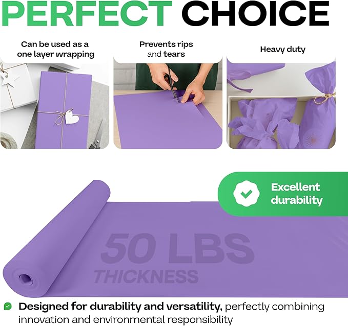 Purple Kraft Paper Roll 12" x 1200" (100 feet) with Cutter - USA-Made Wrapping Paper for Packing, Moving, Shipping & Crafts/Arts - 100% Recyclable Natural Craft Material by IDL Packaging