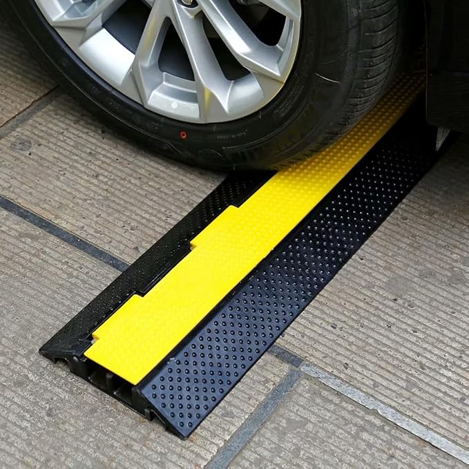 Rubber Cable Ramp Cord Cover Cable Protector Ramps Wire Hose Protective 2 Channel 22000Lbs Load Capacity Traffic Speed Bump for Asphalt Concrete Gravel Driveway Indoor Outdoor, 2 Pack