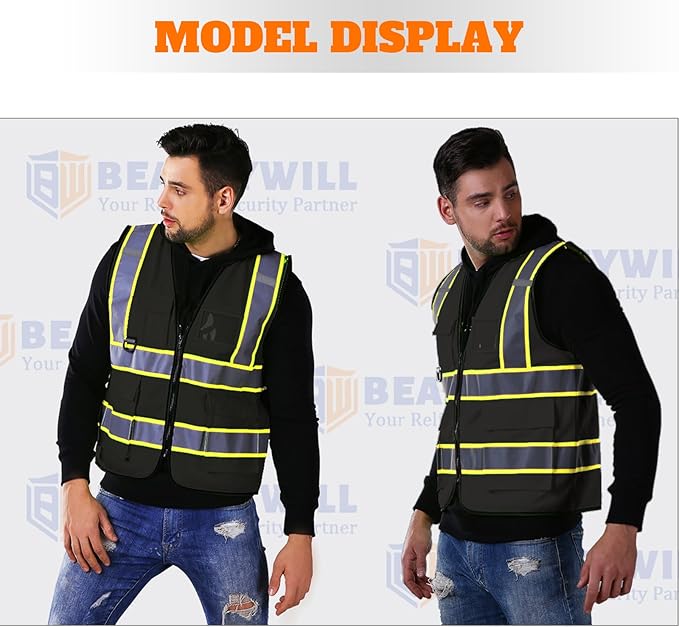 BeautyWill Custom Safety Vest Logo Class 2 High Visibility Reflevtive Vest Outdoor Protective Workwear