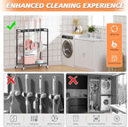 Broom and Mop Holder, Broom Storage Hanger, Cleaning Cart with Broom and Mop Hanger, Cleaning Cart with Wheels, Janitorial Cart for Household, Laundry Room Organization
