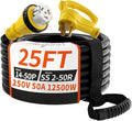 50 Amp Generator Cord, 25FT 50 Amp RV Extension Cord with Twist Lock, Generator Cable 50A 4 Prong Yellow, NEMA 14-50P/SS2-50R Heavy Duty STW Wire for RV Camper & House