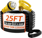 50 Amp Generator Cord, 25FT 50 Amp RV Extension Cord with Twist Lock, Generator Cable 50A 4 Prong Yellow, NEMA 14-50P/SS2-50R Heavy Duty STW Wire for RV Camper & House
