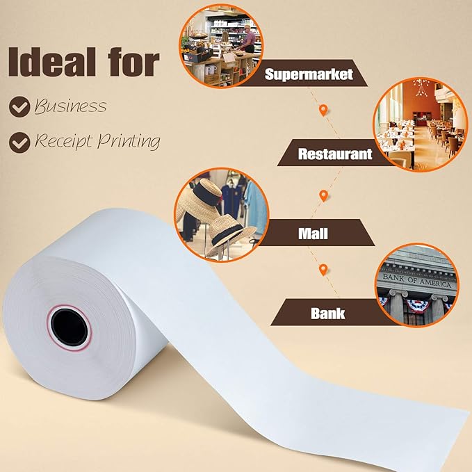 (48 Rolls) 2 1/4" x 150' Thermal Paper, Adding Machine/Calculator POS Receipt paper for Cash Registers