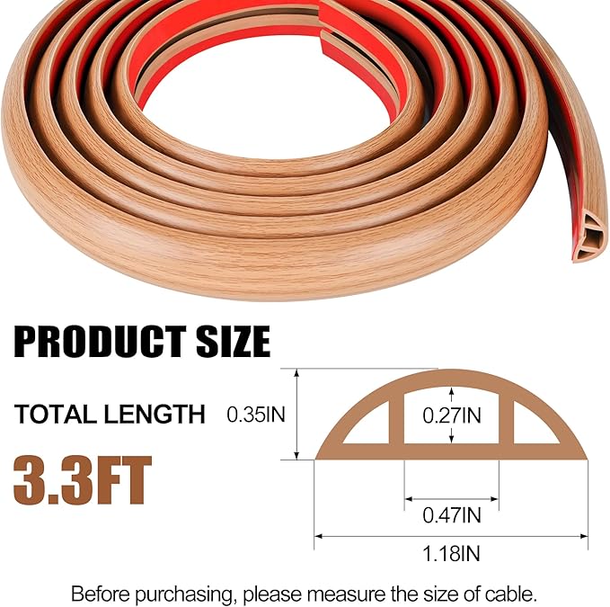 MYFAMIREA 3.3FT Floor Cord Cover for Wire Self Adhesive Cable Cavity Management PVC Extension Cord Hider Power Floor Wire Protector Cover Prevent Cable Trip for Office Home Outdoor (Brown Wood 1.18'')