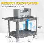Heavy Service Utility Cart on Wheels,Tool Cart on Wheels, Service Cart for Garage, Warehouse, Workshop, Office, Cleaning (Gray-45.7 inch)