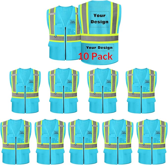 Safety Vest Customize Logo with 5 Pockets & Zipper Reflective High Visibility Vest Class 2 Outdoor Workwear