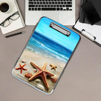 Clipboard with Storage,Office Supplies Nursing Clipboards Folder with Pen Holder Plastic Storage ClipBoard Foldable for Teacher Nurse,Beach Starfish