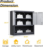 Wall Mounted Cabinet with Locking Doors, Open Shelf, Metal Hanging Garage Storage Cabinet, Adjustable Floating Upper Tool Cabinets for Shop, Kitchen, Bathroom (Grey, 30''W x 12''D x 30''H)