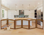 LZRS 6-Panel Extra Wide Wooden Freestanding Dog Gate: Foldable Solid Wood and Steel Wire Chew Resistant Safety Barrier for Doorways, Stairs, and Open Long Spaces Indoor Use, Cherry